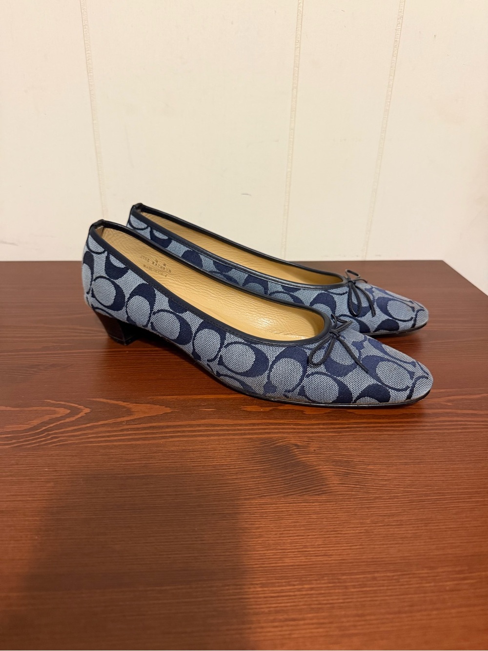 Coach Navy and Light Blue Signature Logo 1” Heel
